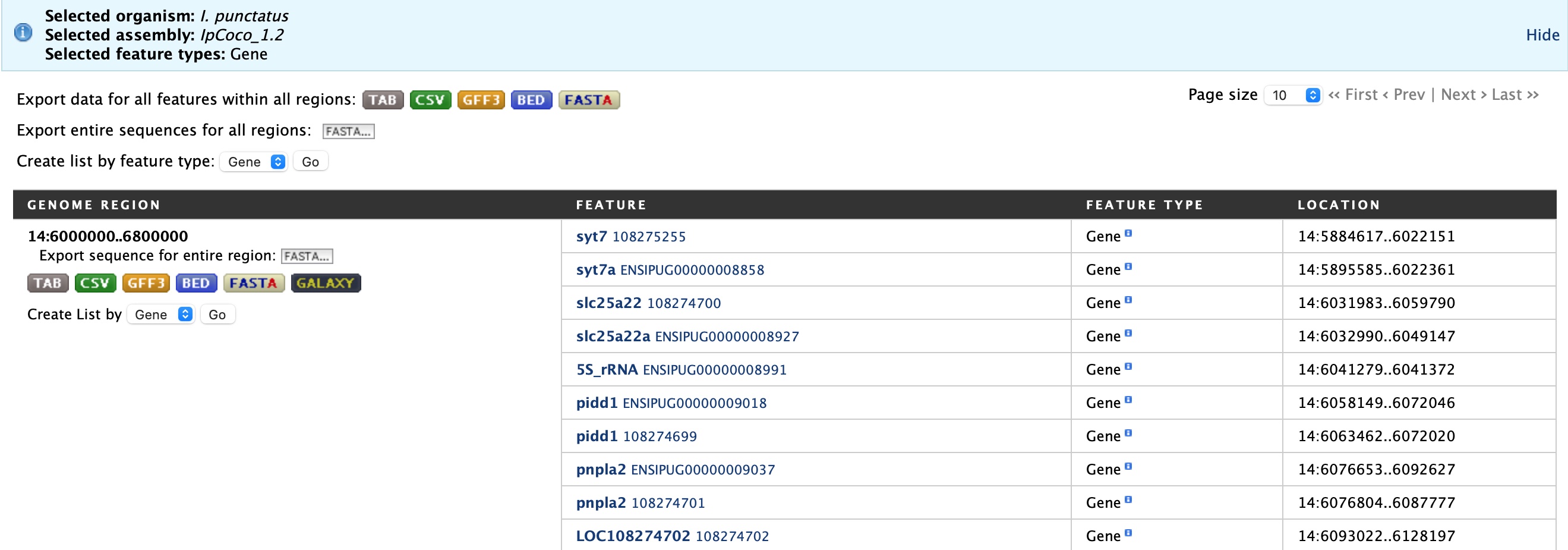 Genomic Regions Search Results