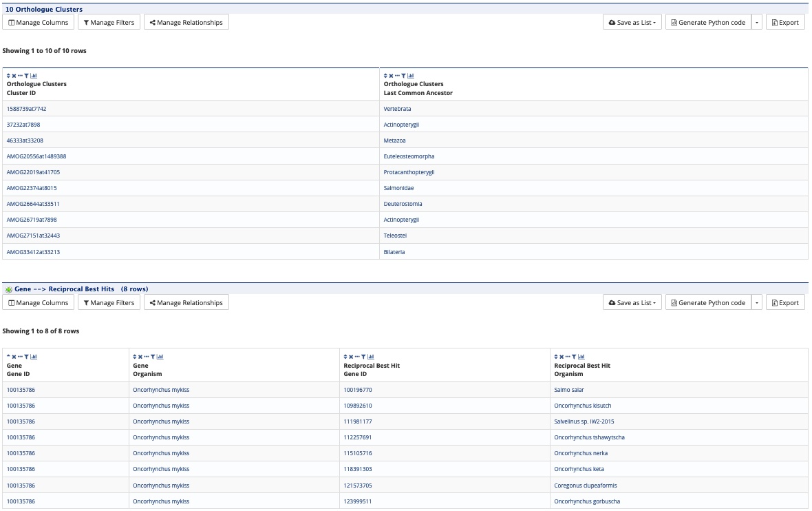 Report page homology section